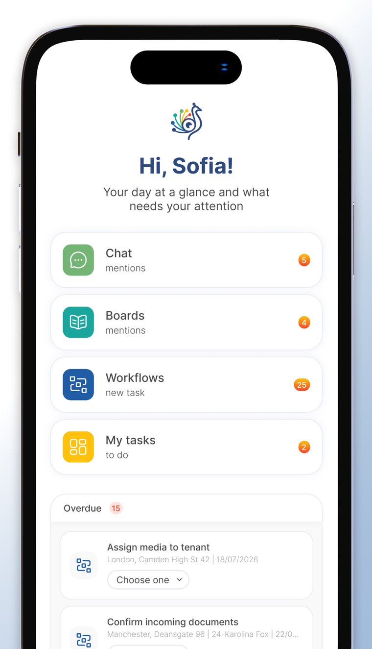 taos on iPhone: one home screen with mentions, boards, workflows and overdue tasks